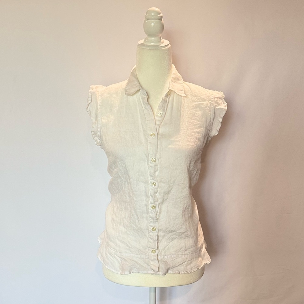 Saks Fifth Avenue White Ruffled Sleeveless Blouse